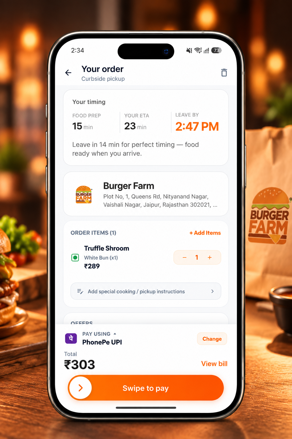 Curbside Order Checkout — Precision ETA calculation and seamless payment