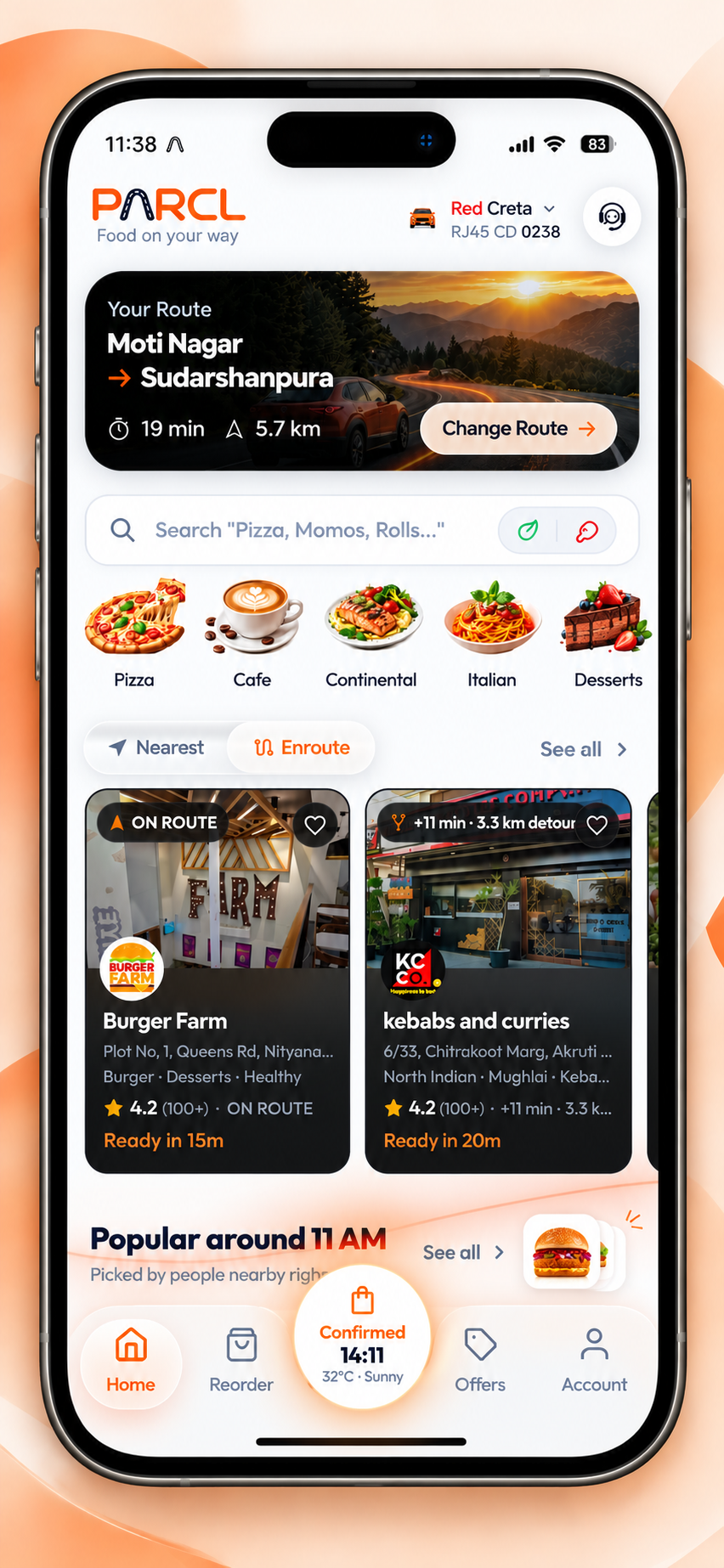 PARCL App Home Feed — Real-time Enroute Restaurant Discovery and Route Tracking