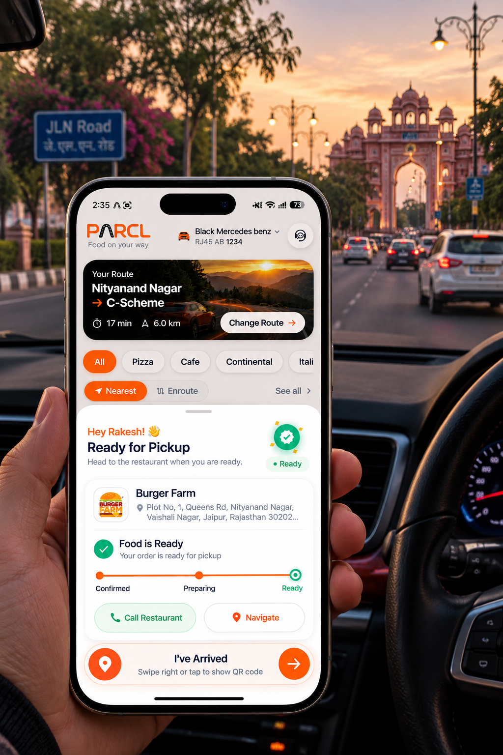 Vehicle Handover Status — Food ready and handed over directly at your car or bike
